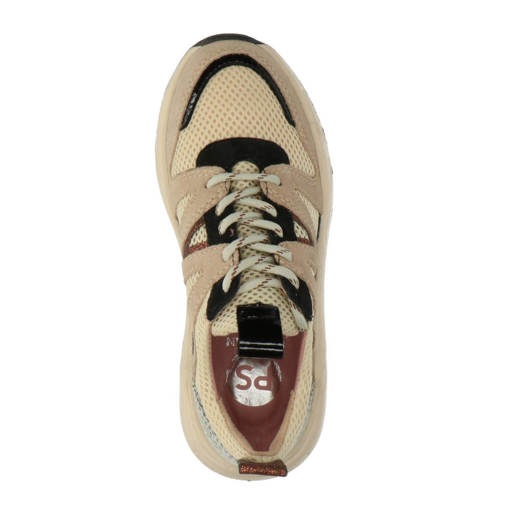 PS Poelman chunky leren sneakers beige/zwart