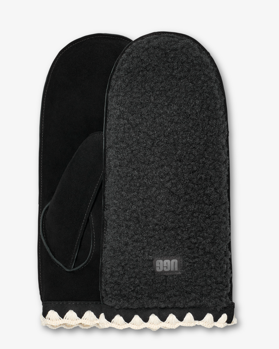UGG UGGfluff Scalloped Mitten Black Dameshandschoenen