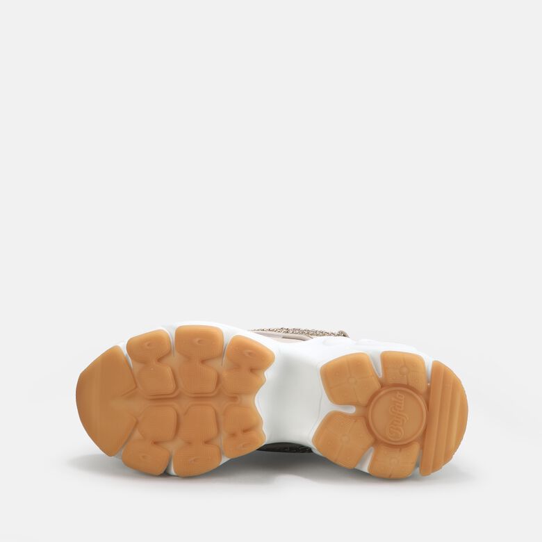Binary Chain baskets basses véganes, beige et chaîne dorée