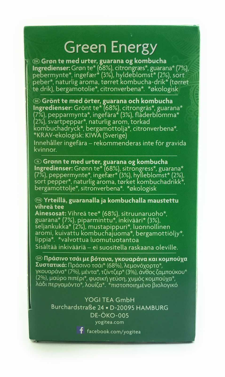 Chá Yogi Tea Green Energy, 17 sachês de chá