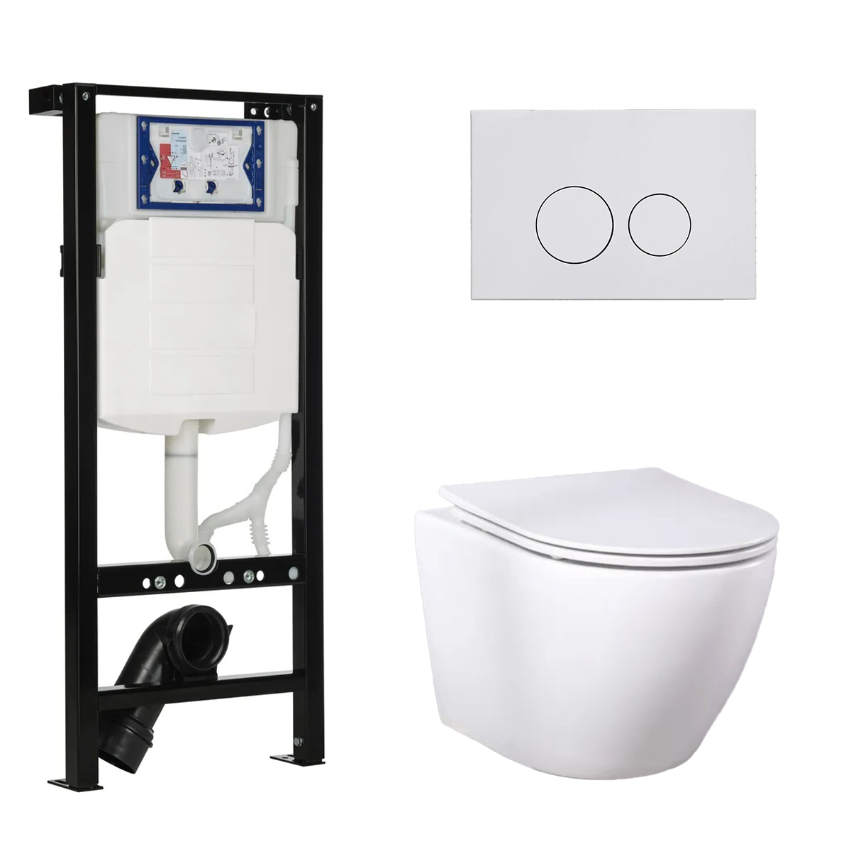 Geberit UP320 met Plieger frame toiletset met Saniclear Itsie randloos toilet wit glans en softclose zitting