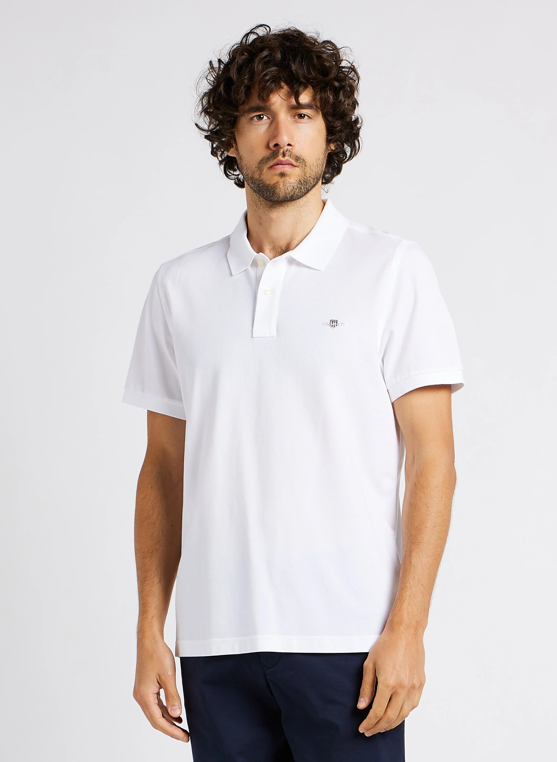 Polo col classique droit en coton| Blanc