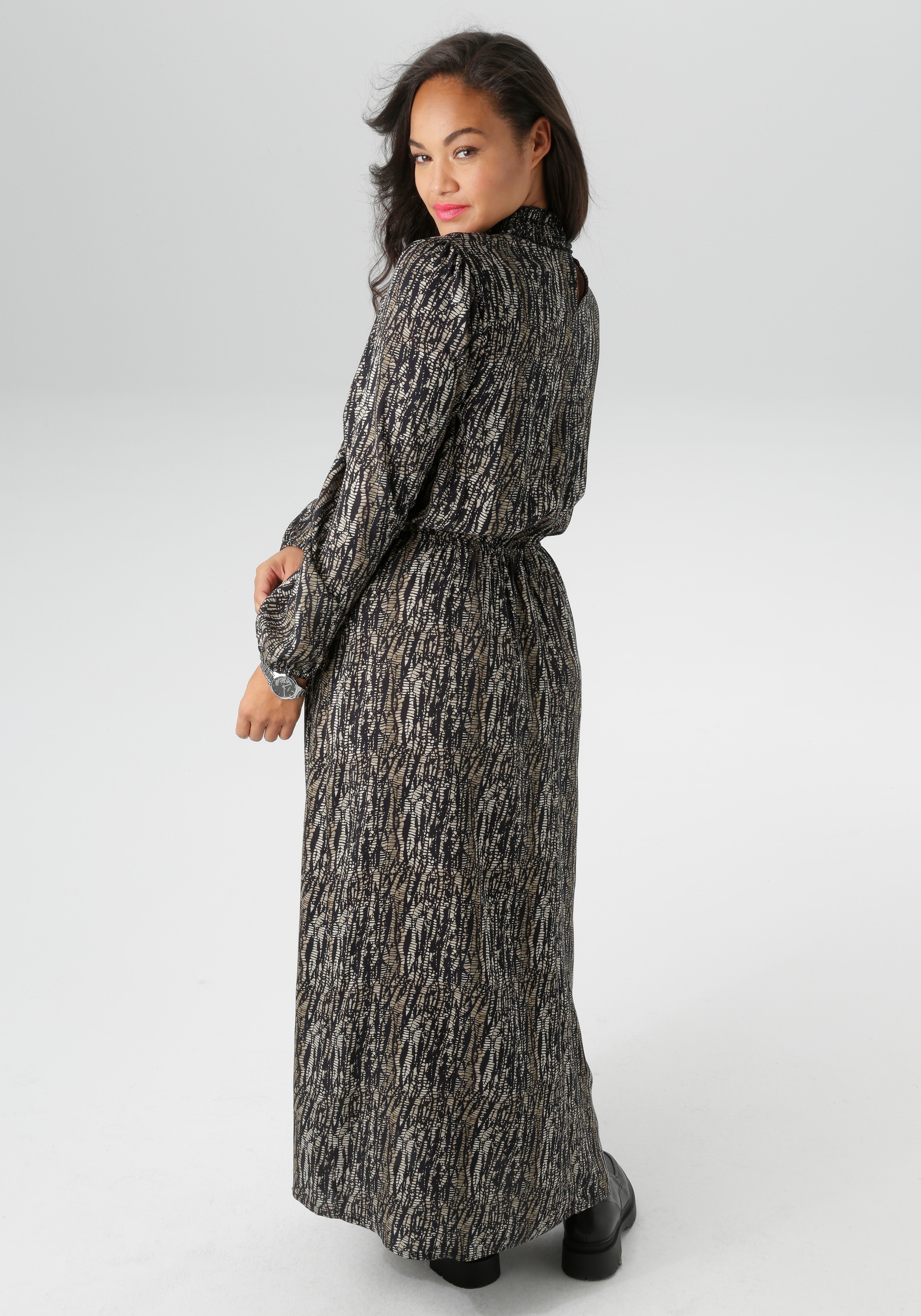 Aniston PLUS Druckkleid mit gesmoktem Stehtkragen - NEUE KOLLEKTION