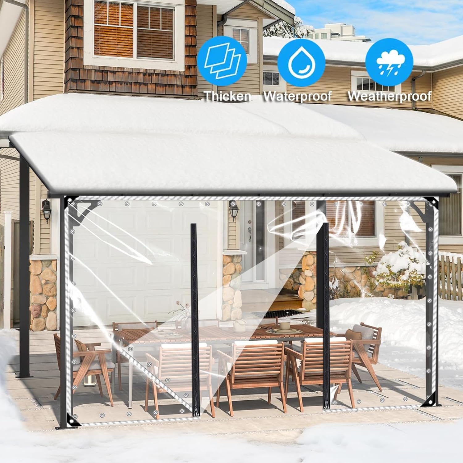 Transparente PVC Plane Seitenteil Mit Reissverschluss Tür, Mit Ösen, Outdoor Durchsichtige Plane Vorhänge,Pergola Terrasse Veranda Carport Pavillon wasserdichte Regenfest(H2.2xW3m/H7.2xW9.8ft)