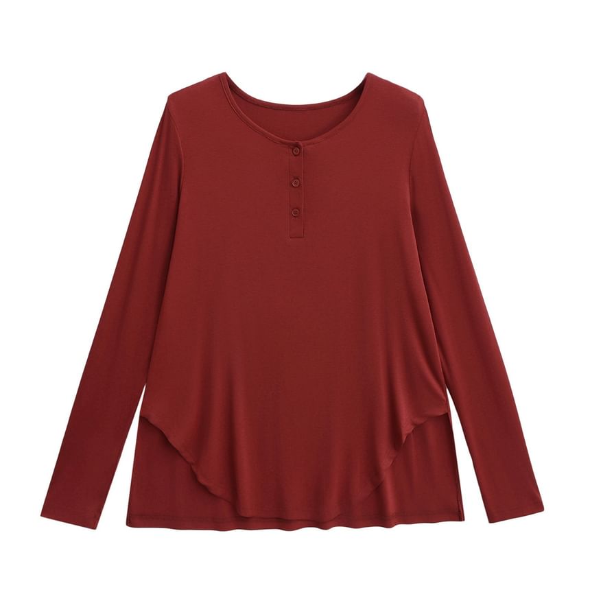 Asiris - Effen Henley T-shirt met lange mouwen