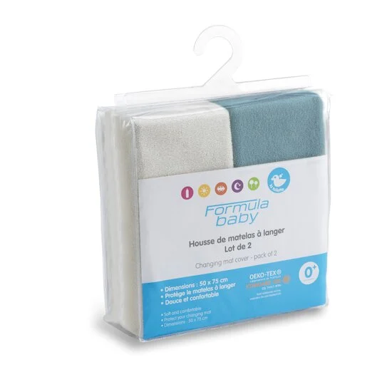 Lot de 2 housse à matelas à langer   Ecru/Nile        de               Formula Baby