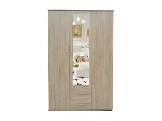 Armoire, garde-robe, avec miroir collection TOM, 3 portes 120 cm, penderie intégrée chêne sonoma