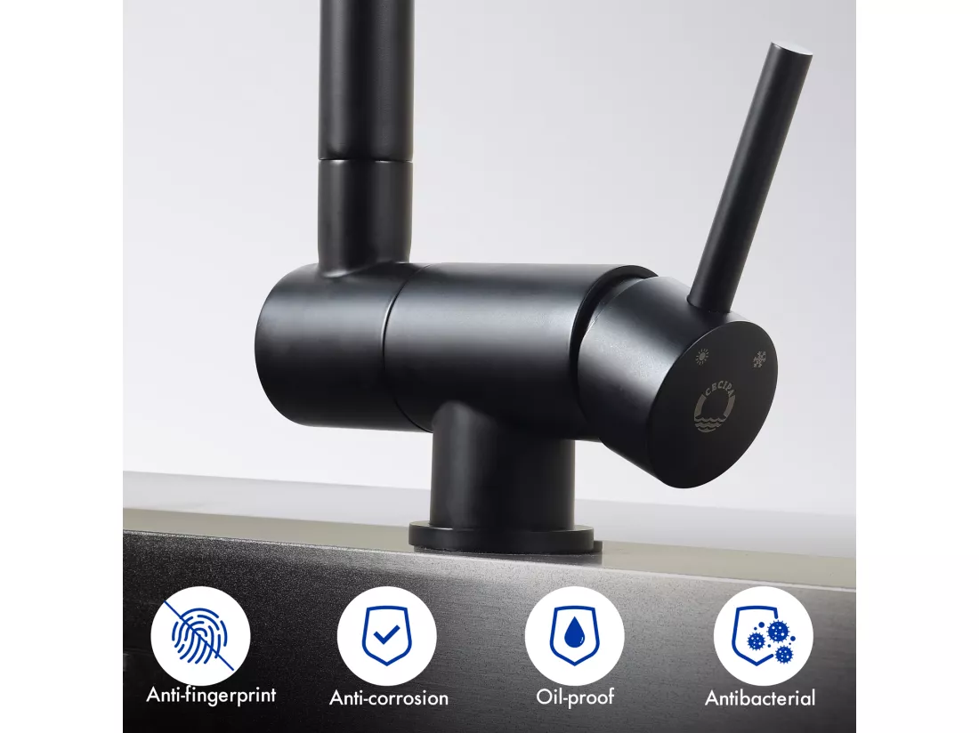 Cecipa max Mitigeur Cuisine Rabattable Noir Robinet Cuisine Pliable Eau Chaude Froide Robinetterie contre Fenêtre avec barboteur démotable,EU Modèle