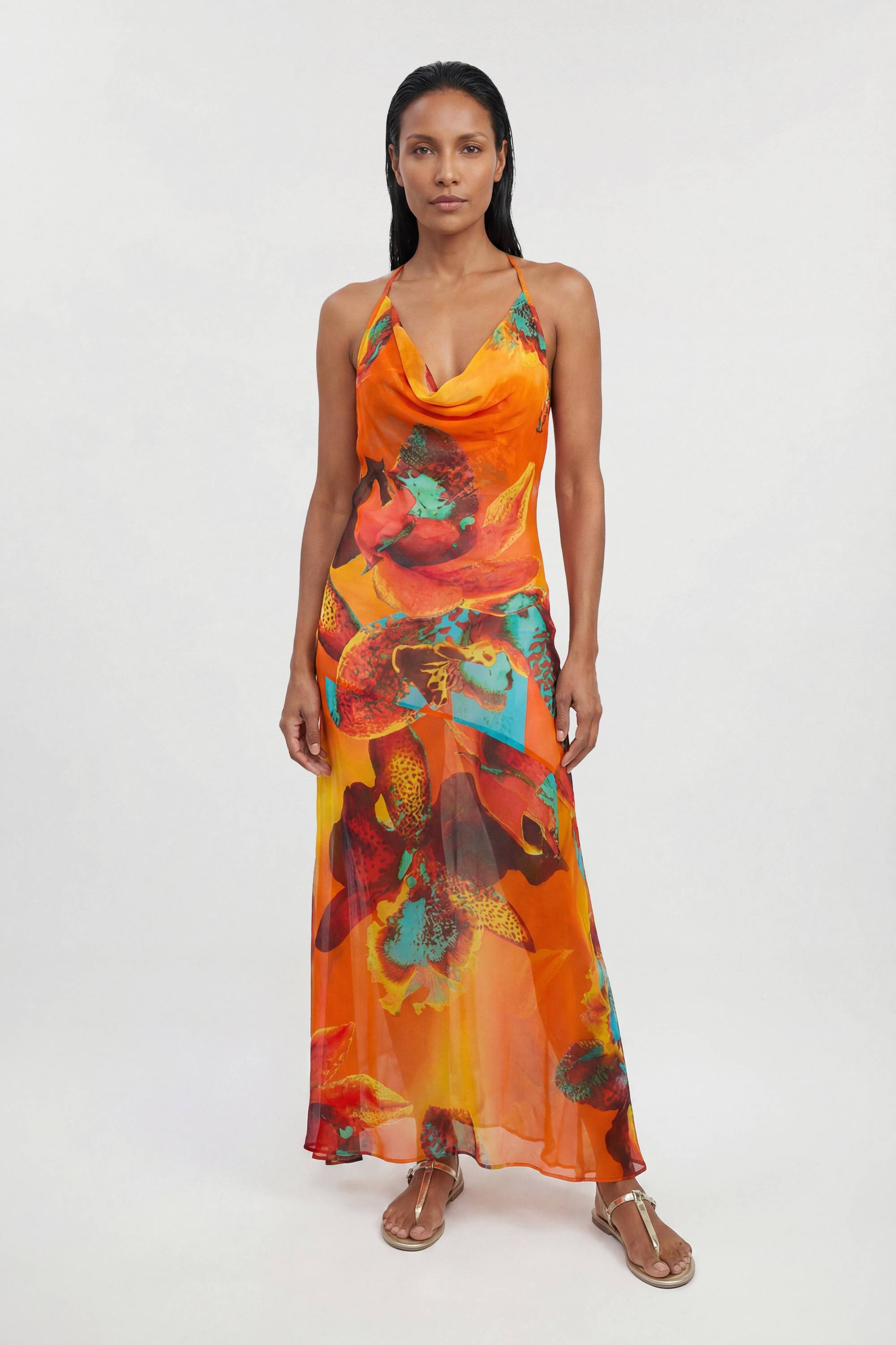 KarenMillen Robe Longue De Plage En Georgette De Viscose À Imprimé Floral Photographique