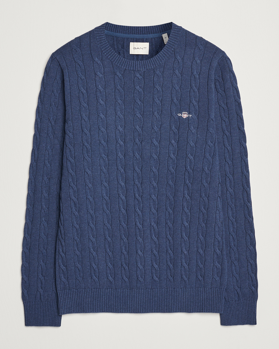 GANT Cotton Cable Crew Neck Dark Jeans Blue Melange