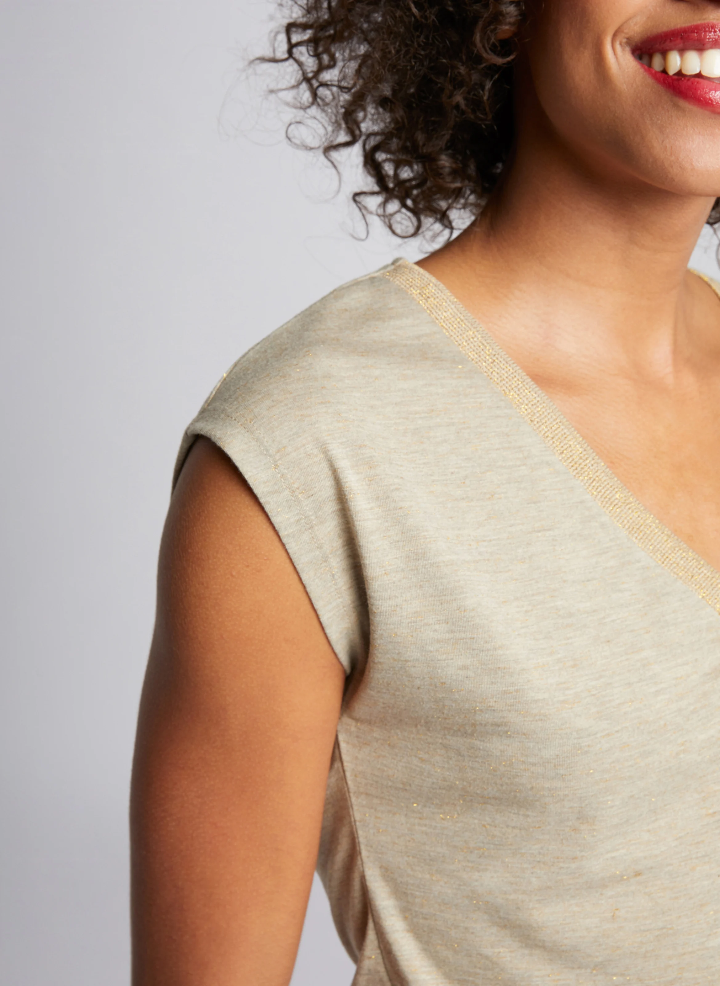 DMAYA.N - Tee-shirt col V irisé | Beige