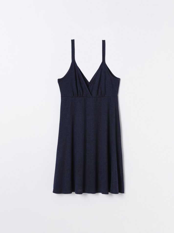 Vestido de alças finas com decote cruzado - Azul Marinho Escuro
