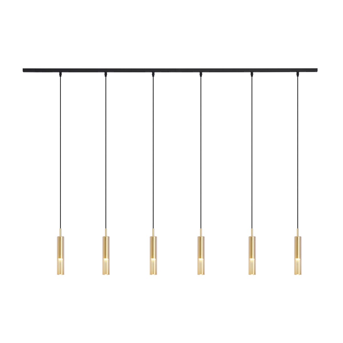 Modern railsysteem zwart met 6 hanglampen goud met amber glas 1-fase - Slimline Loyce