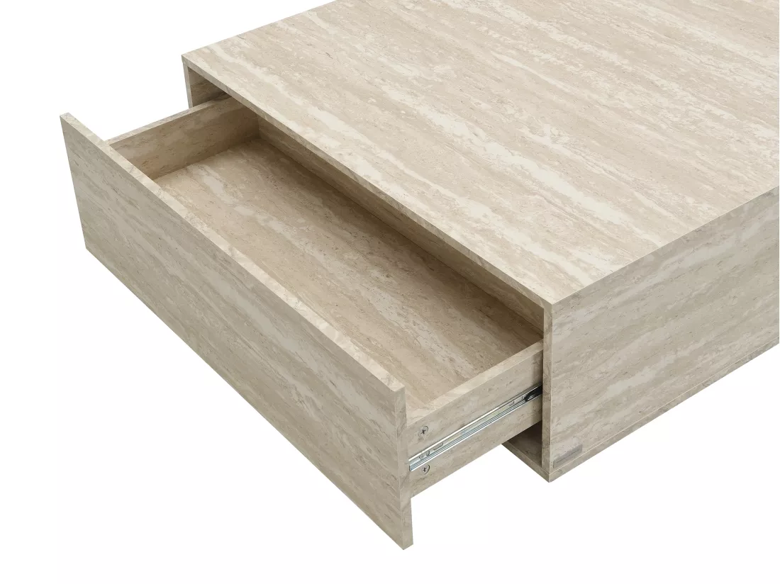 Table basse avec 2 tiroirs en MDF - Effet travertin beige - ANTRIM de Pascal Morabito