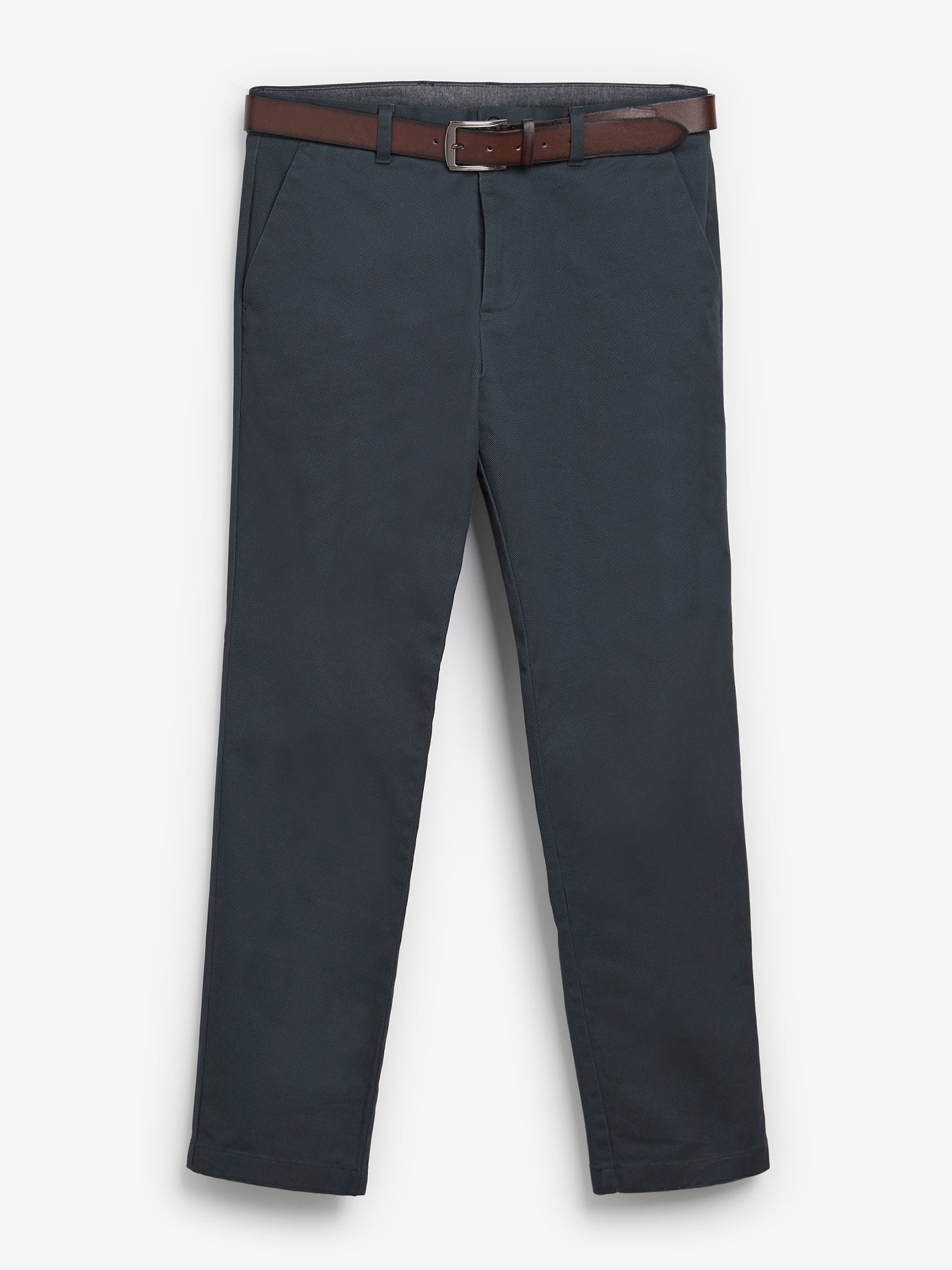 Donkerblauw - Straight fit - Zachte chino met print en riem