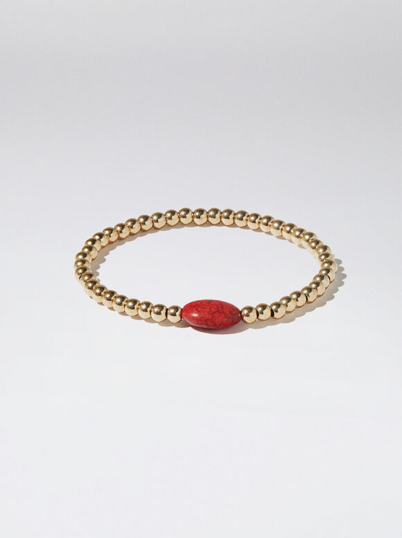 Pulseira elástica com pedra - Coral