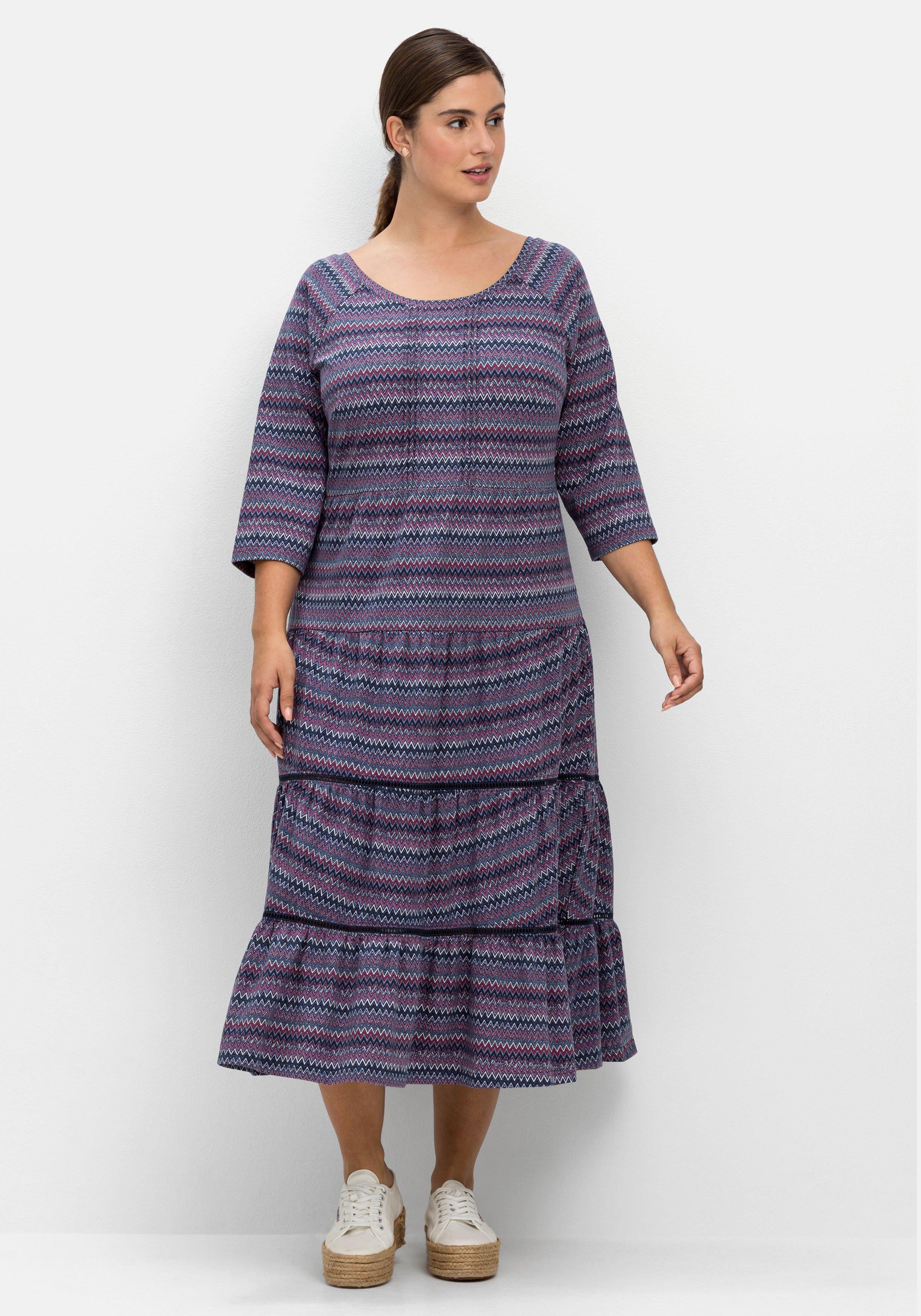 Jerseykleid mit 3/4-Ärmeln und stufigen Volants