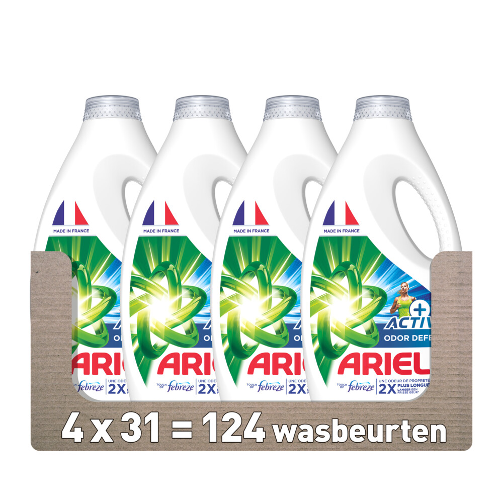 4x Ariel Vloeibaar Wasmiddel +Actieve Odor Defense 31 Wasbeurten1395 ml