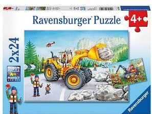 Ravensburger - Kinderpuzzel - 2 x 24 Stukken - Bagger en Waldtraktor - 26 x 18 cm