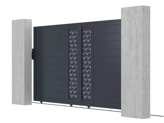 Portail coulissant aluminium semi plein à motifs L374 x H180 cm anthracite GREGOR