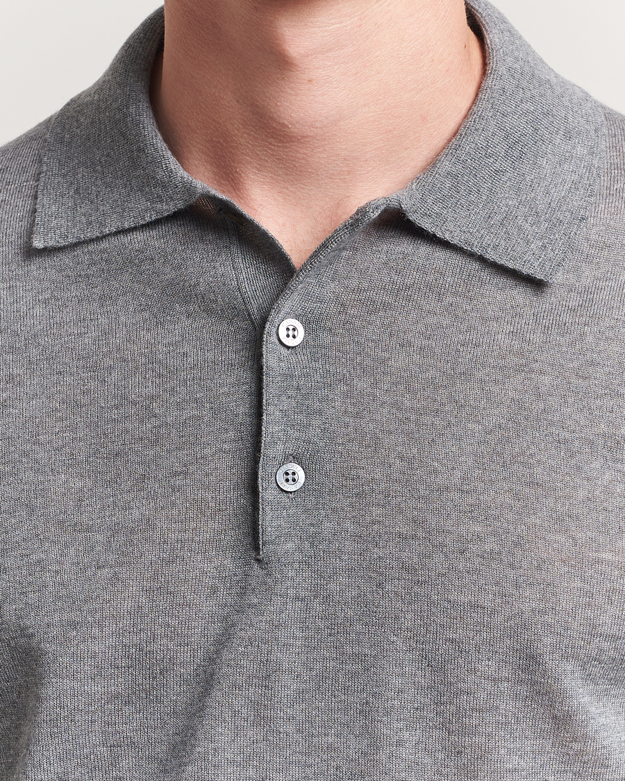 Canali Merino Wool Long Sleeve Polo Light Grey