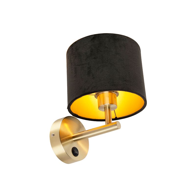 Klassieke wandlamp goud met zwarte velours kap - Combi