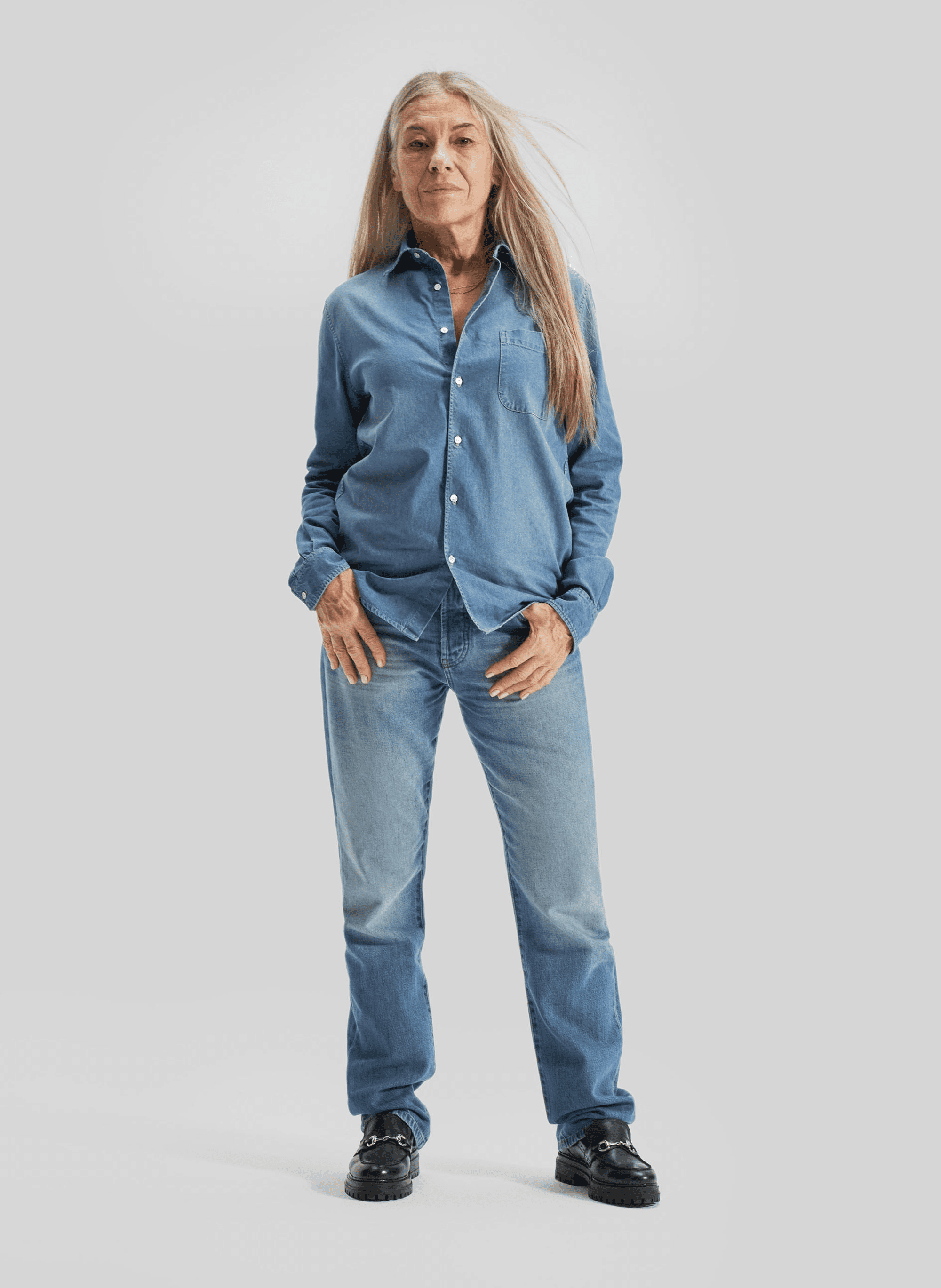 Chemise droite col classique en jean | Bleu