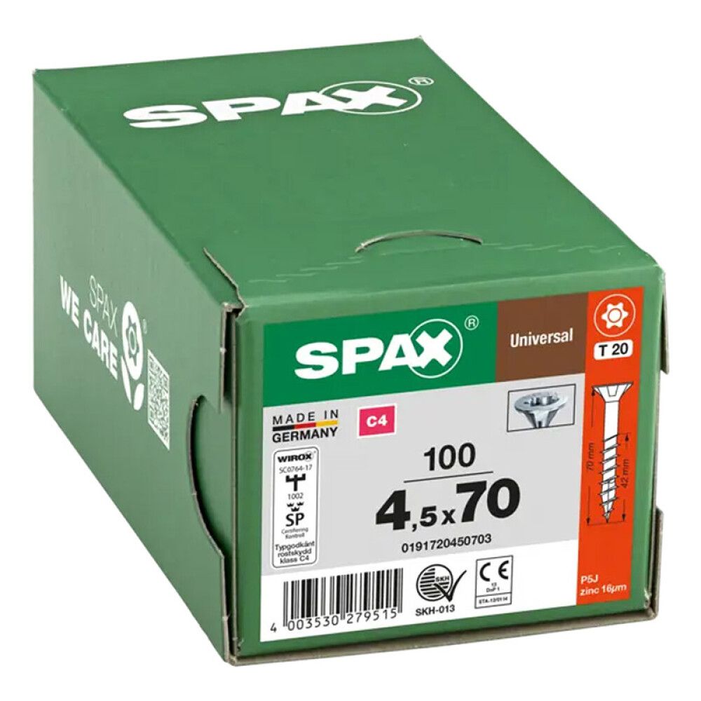 UNIVERSALSKRUE SPAX T-STAR PLUS C4 T20 4,5X70MM 100STK