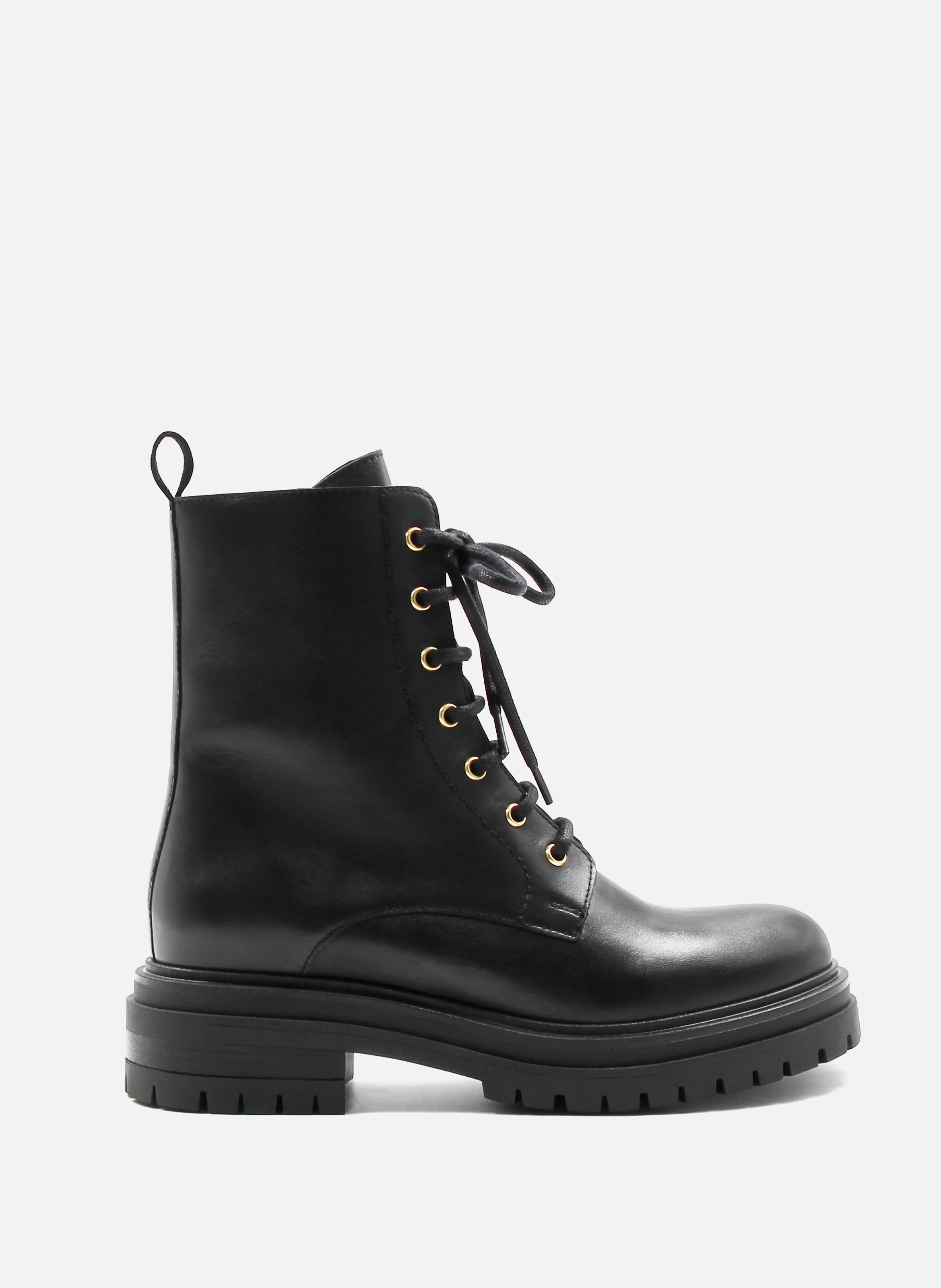 Bottines ranger crantées cuir lisse | Noir