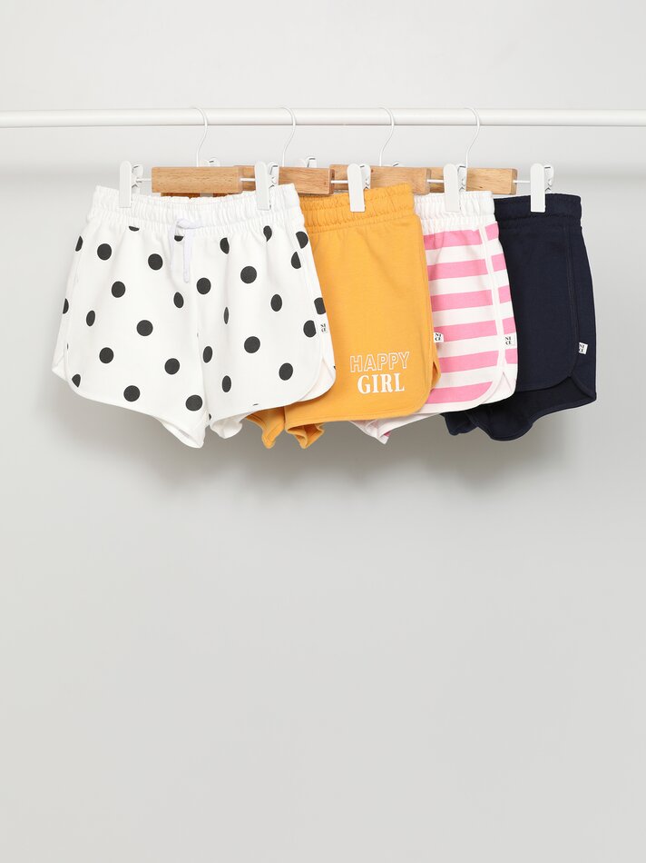 Conjunto de 4 shorts de fleece lisos e estampados - Amarelo Escuro