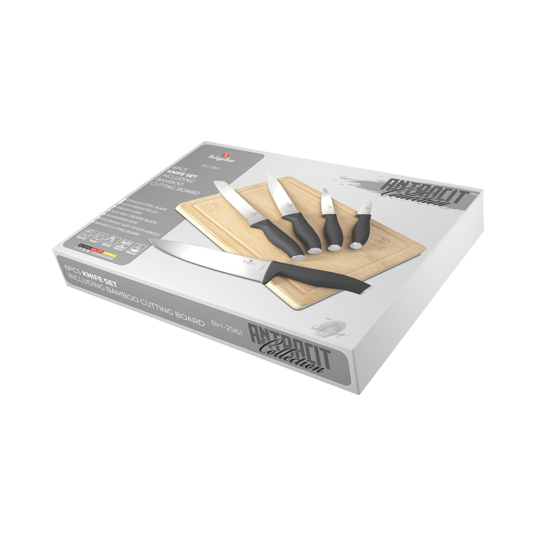 Berlinger Haus 6-teiliges Messer-Set mit Bambus Schneidebrett Matt Anthrazite Collection