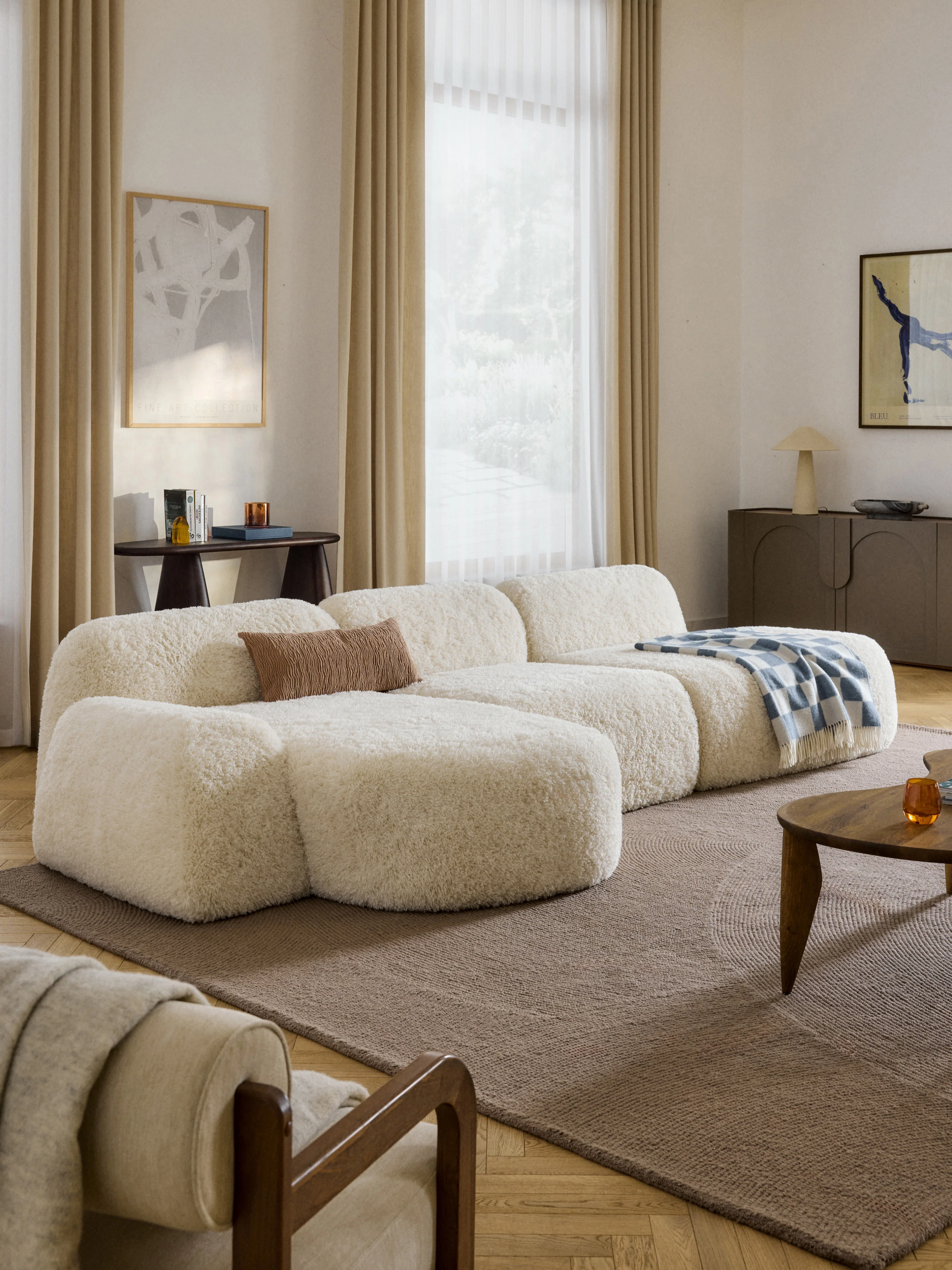 Modulaire teddy hoekbank Wolke (4-zits) met chaise longue