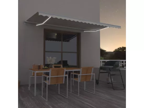 Auvent manuel rétractable avec LED 500x350 cm Crème