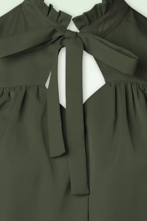 Vixen Tia Tie Neck blouse in olijfgroen