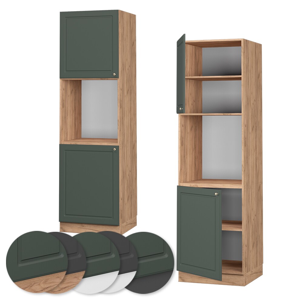Vicco Herdumbauschrank Küchenschrank Küchenmöbel Fame-Line Landhaus Eiche Grün 60 cm Gold Küche Einbauküche Blende Herdschrank Hochschrank Küchenzeile Drehtür Einlegeboden