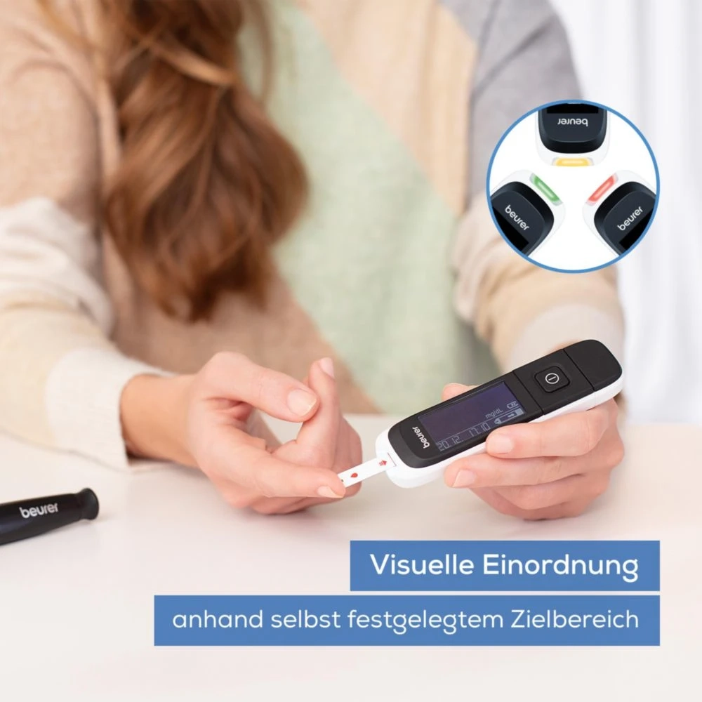 GL 60 Blutzuckermessgerät mmol/L mit Code-Freien Teststreifen / Plug In USB (46357) - Schwarz / Weiss