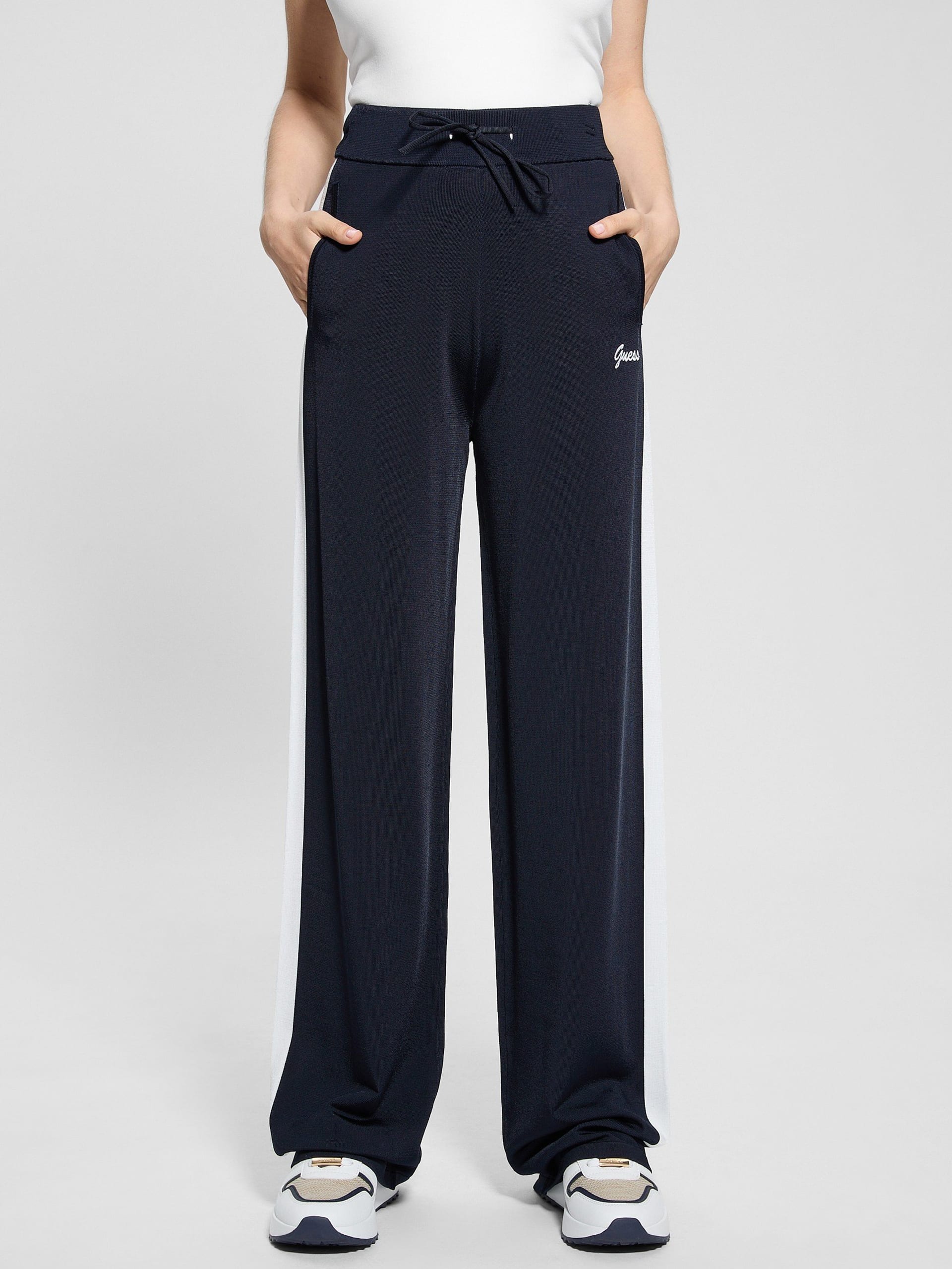 Calça de malha listrada