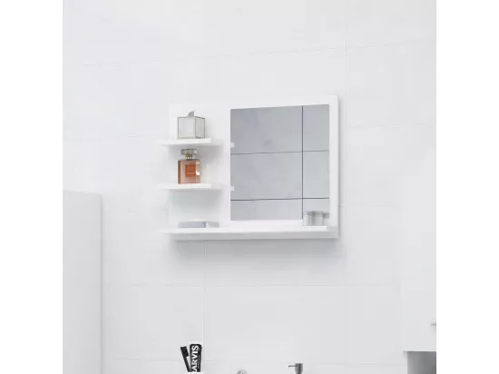 Miroir de salle de bain blanc brillant bois d’ingénierie