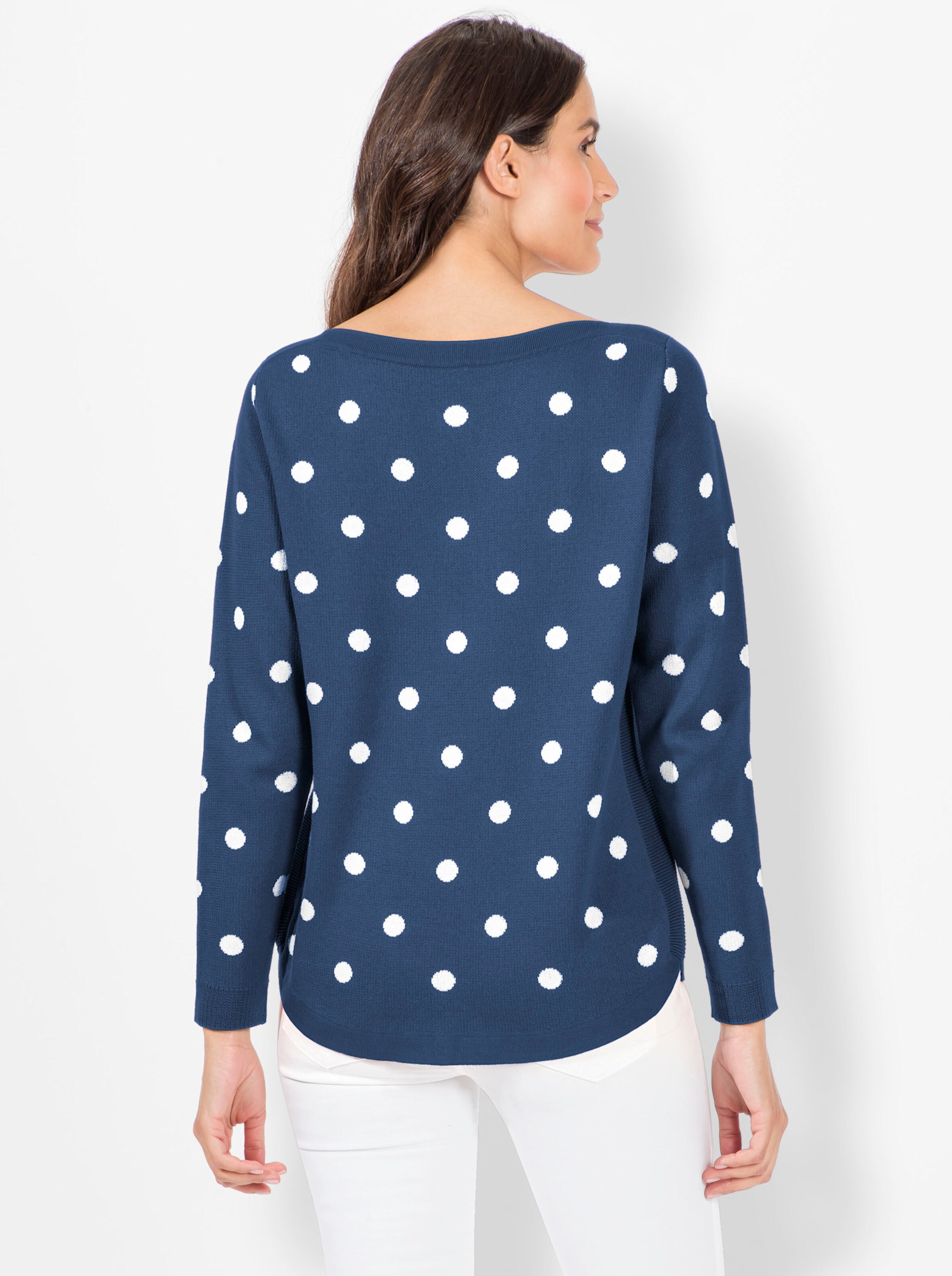 Langarm-Pullover in jeansblau-ecru-gemustert
