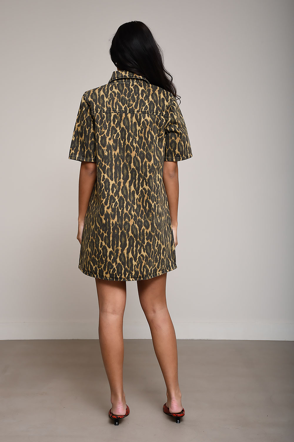 Print denim mini dress