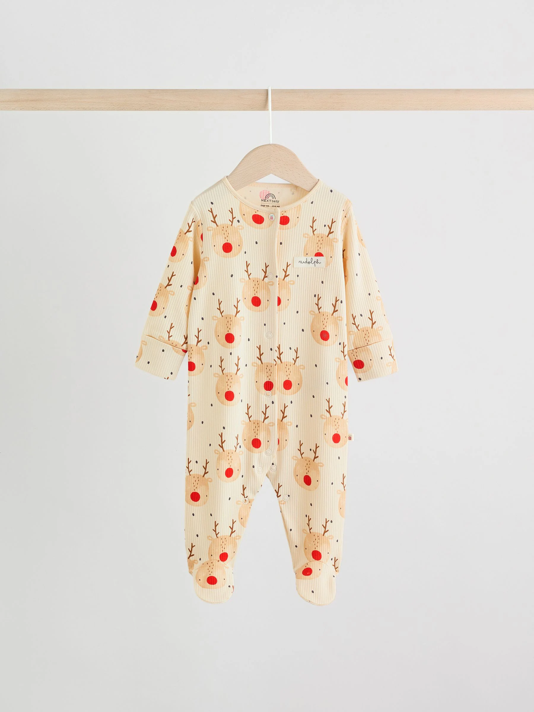 Ecru - Baby Kerstmis pyjama's met drukknopen 3 stuks (0mnd-2jr)