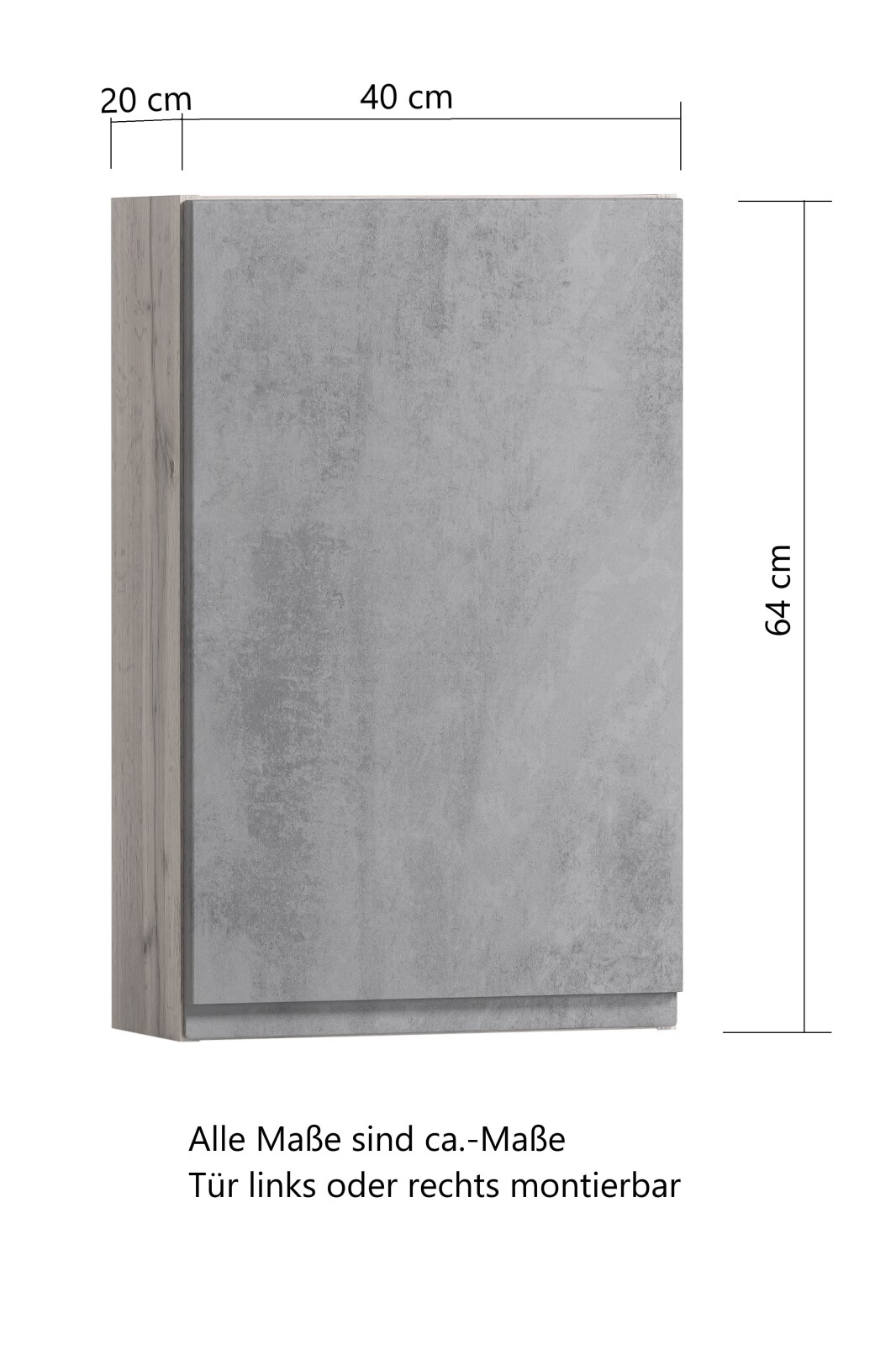 Hängeschrank - Wotaneiche - grau matt - 40 cm