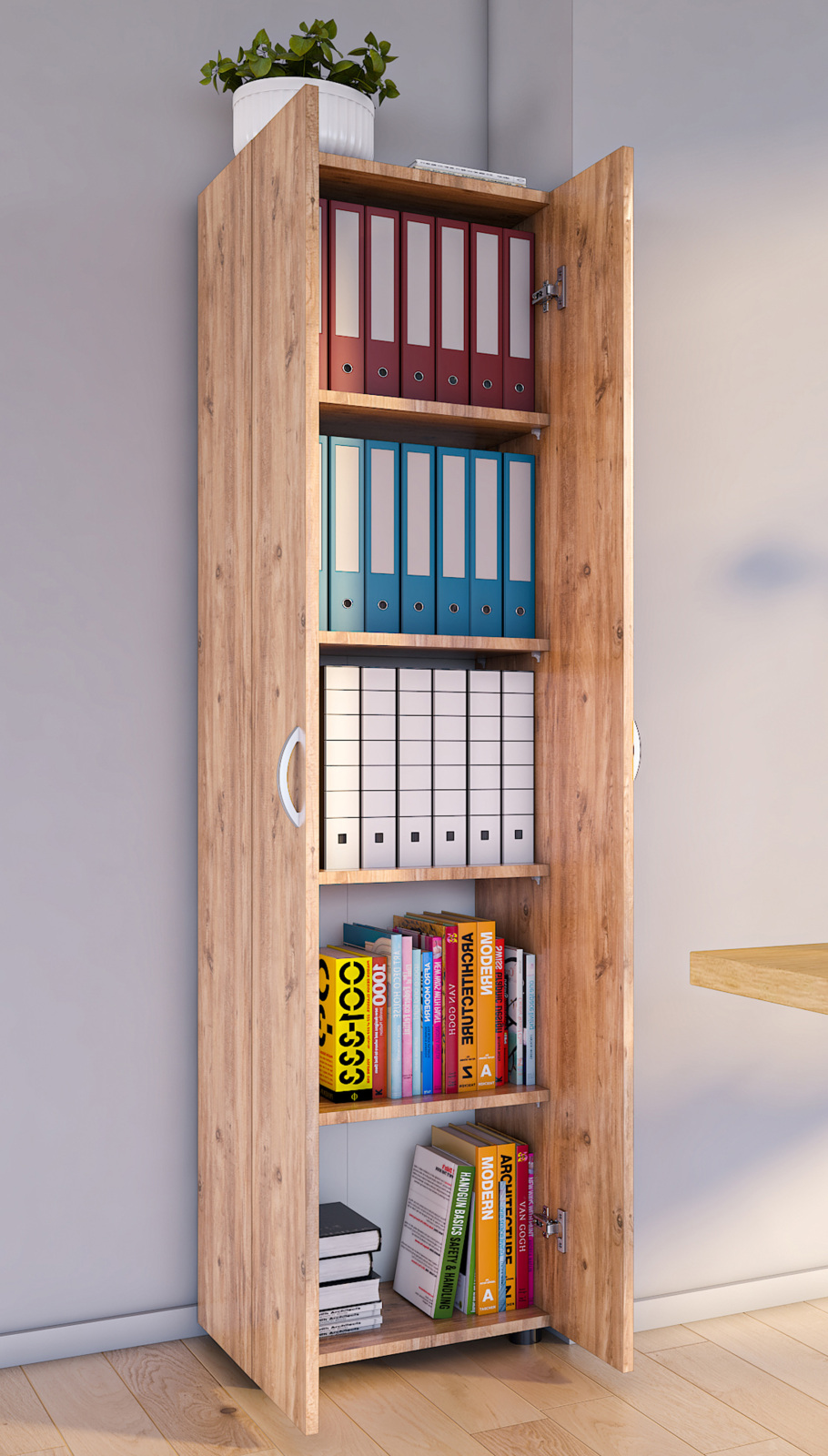 Büroschrank ULAS - Hongi-Eiche - 5 Fächer - 49 cm