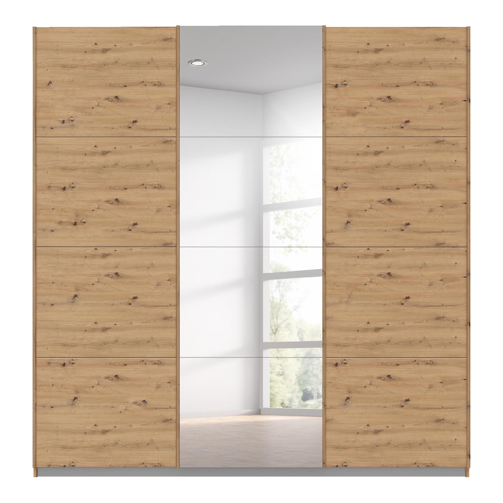 Schwebetürenschrank - Eiche Artisan - mit Spiegel - 203x210 cm