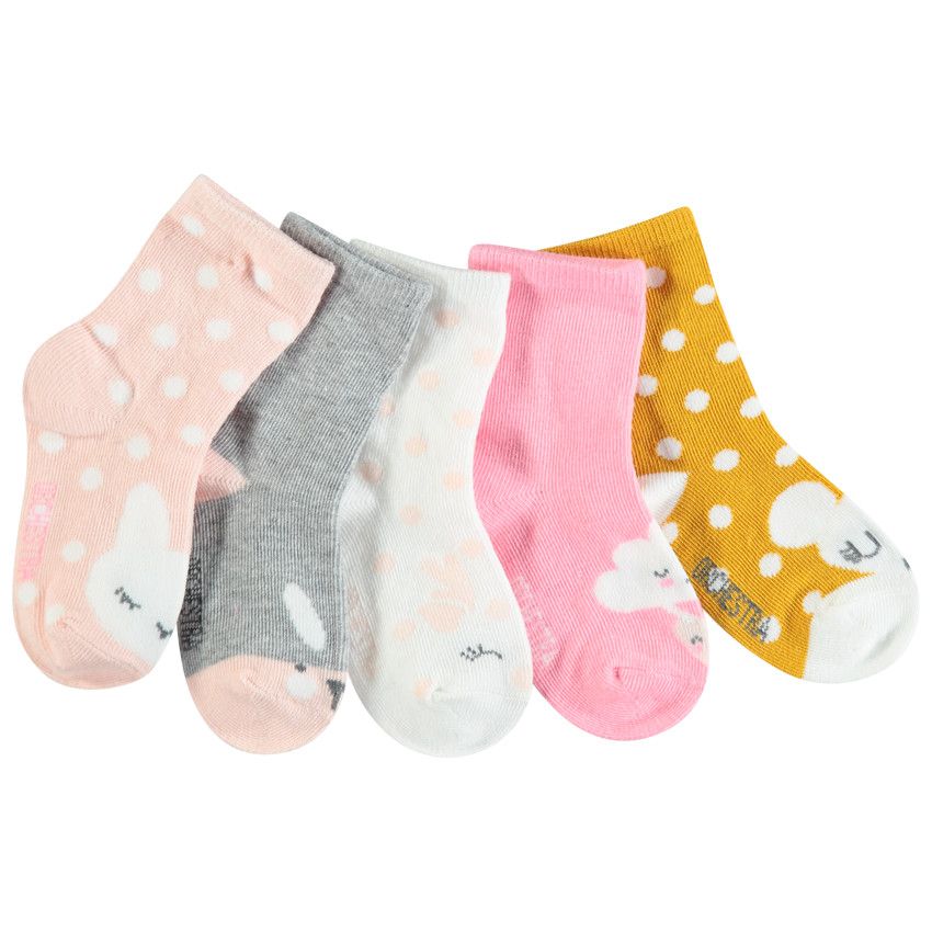 Lot de 5 paires de chaussettes assorties à pois unies - Ecru