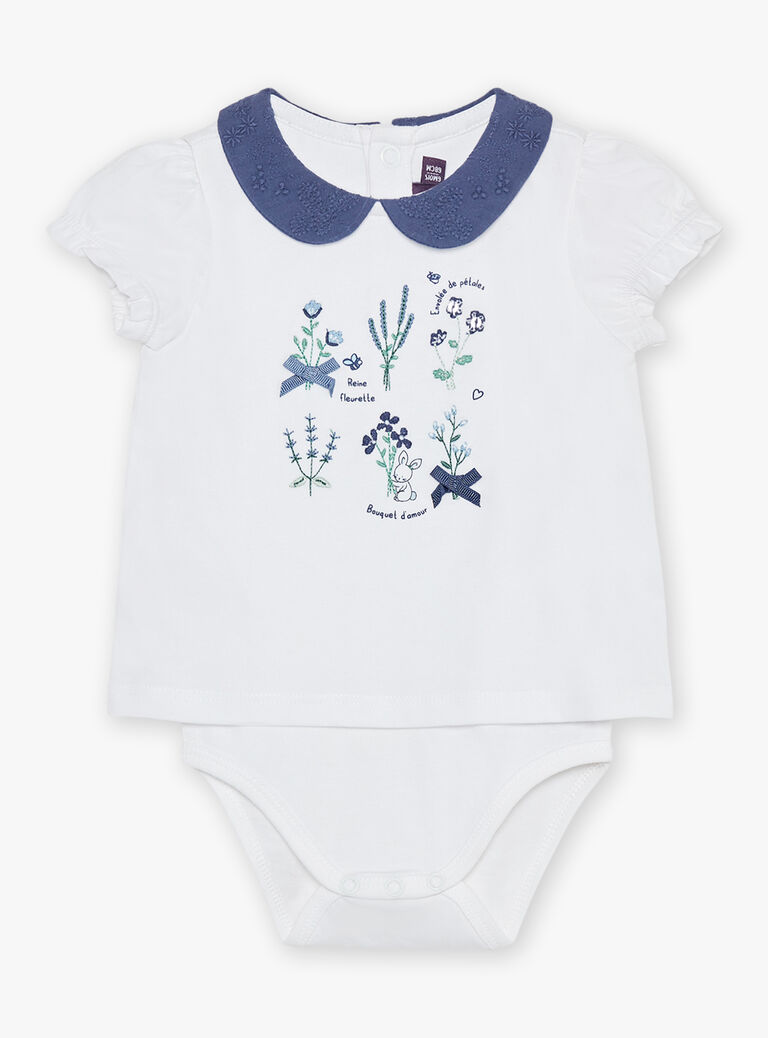 Body T-shirt écru à broderies fleuries