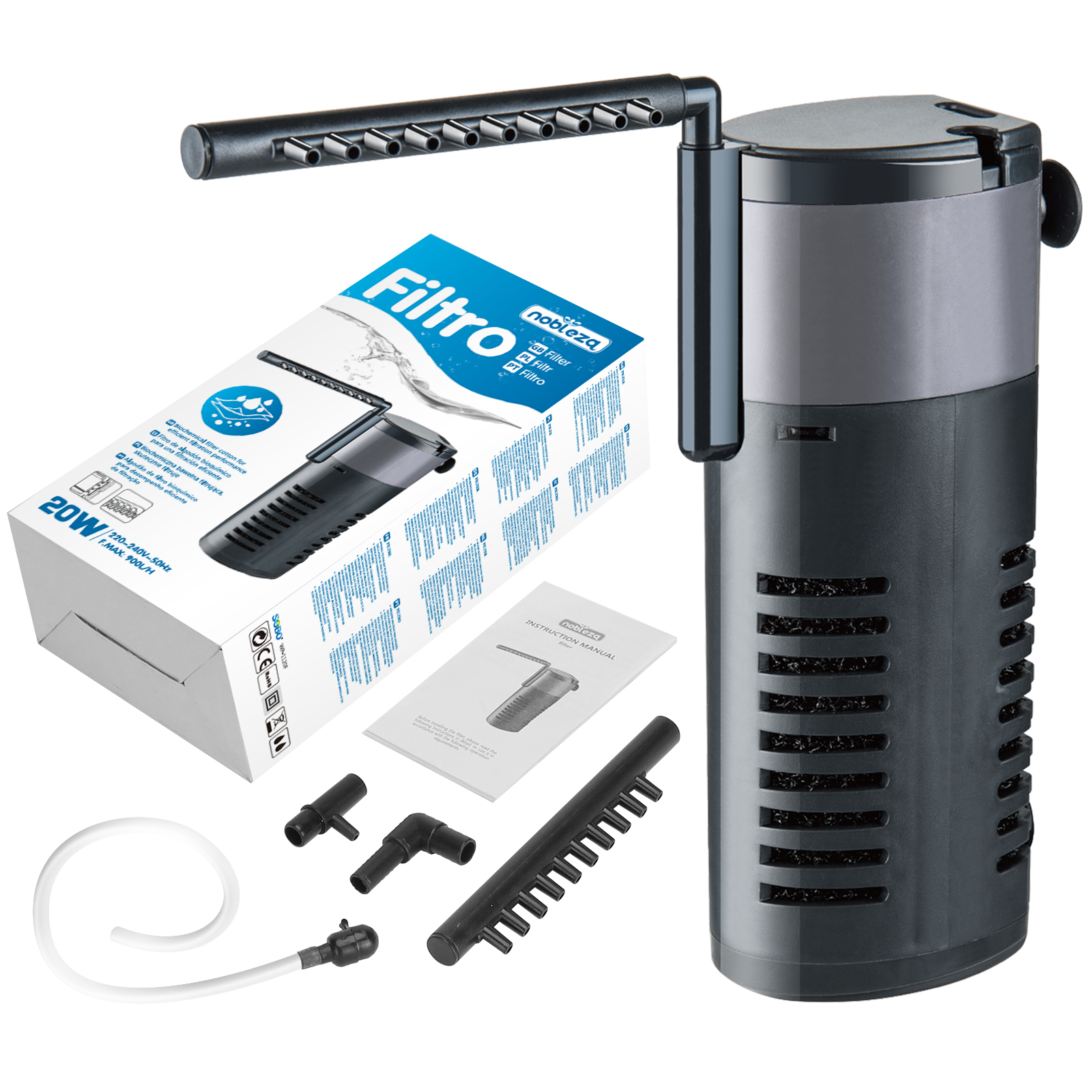 Nobleza - Filtro interno de 20 W para aquário, para água limpa e saudável, fácil de manter, filtragem mecânica, biológica e química, vários tamanhos.