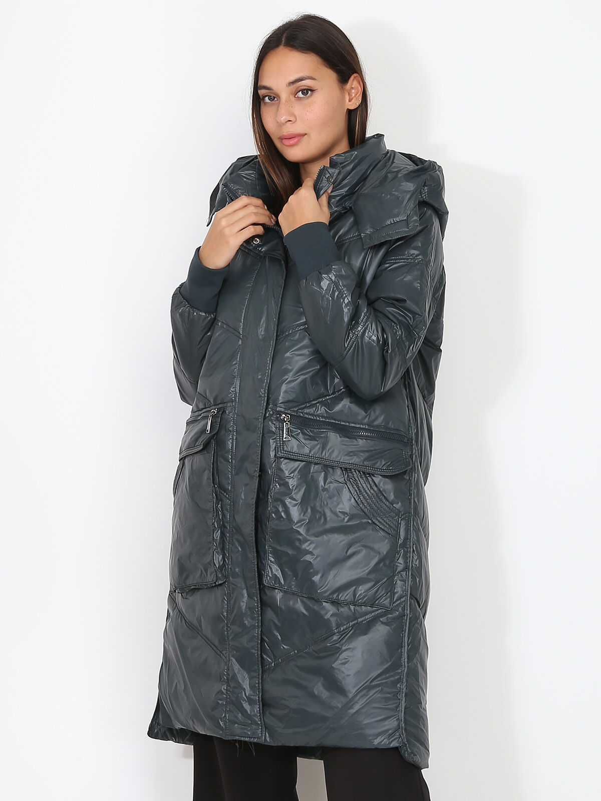 Doudoune oversize matelassée- Vert foncé