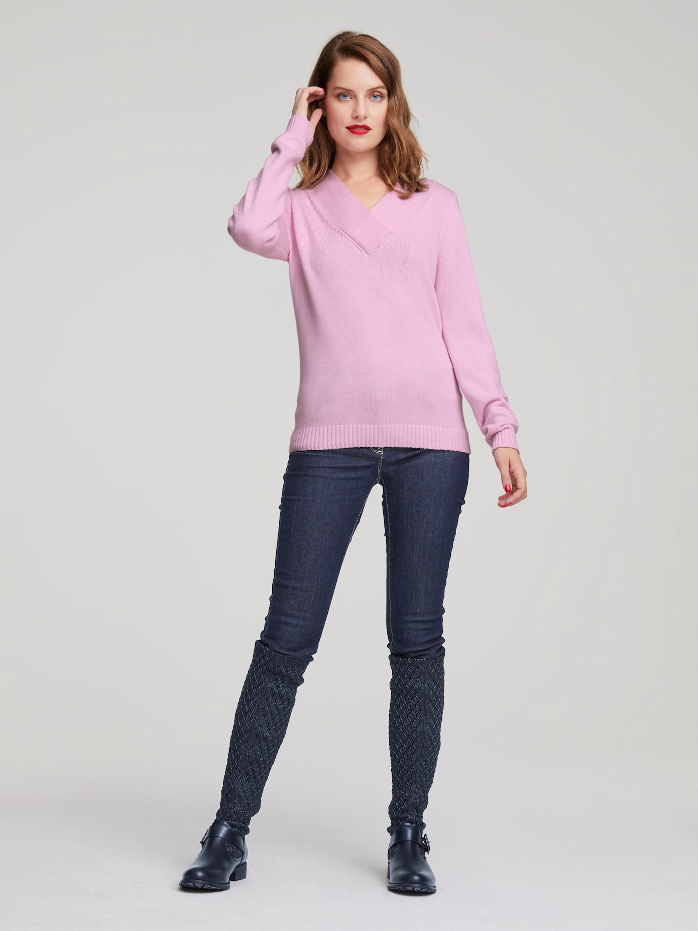 Pull col v contenant du cachemire