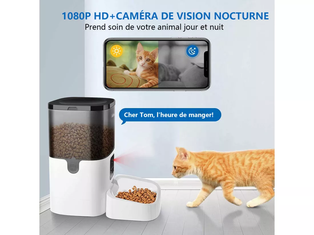 Balimo Distributeur de Croquettes Automatique 4L pour Chats/Chiens avec Webcam WiFi 2.4G,avec Contrôle APP, Caméra HD 1080p,​Enregistrement Vocal